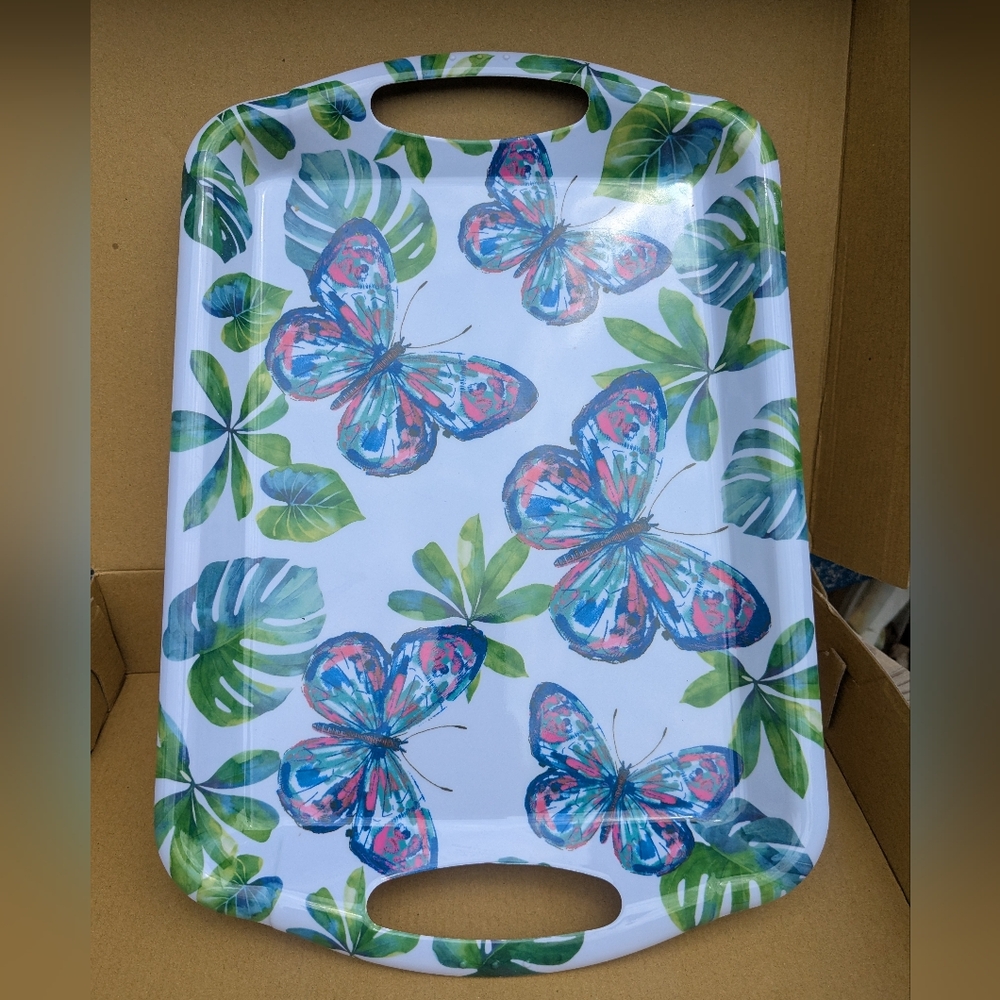 Melamine Butterfly Butterflies Design Serving Tray 16" Long X 11" Wide